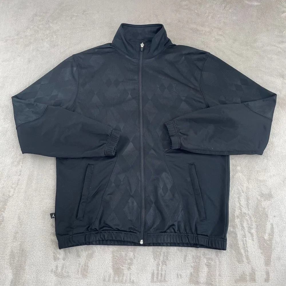Vintage Nike Air Jordan Track Jacket‎ Men Large Black Jumpman Logo Geometric Zip